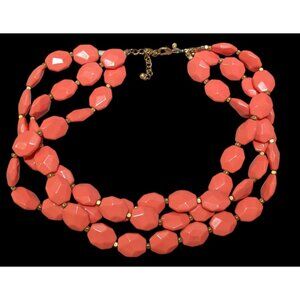 Premier Designs Chunky Beaded Coral And Gold Tone Multilayer Necklace